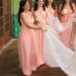 Donna Morgan silk chiffon Bridesmaid Gown in blush pink/peach.